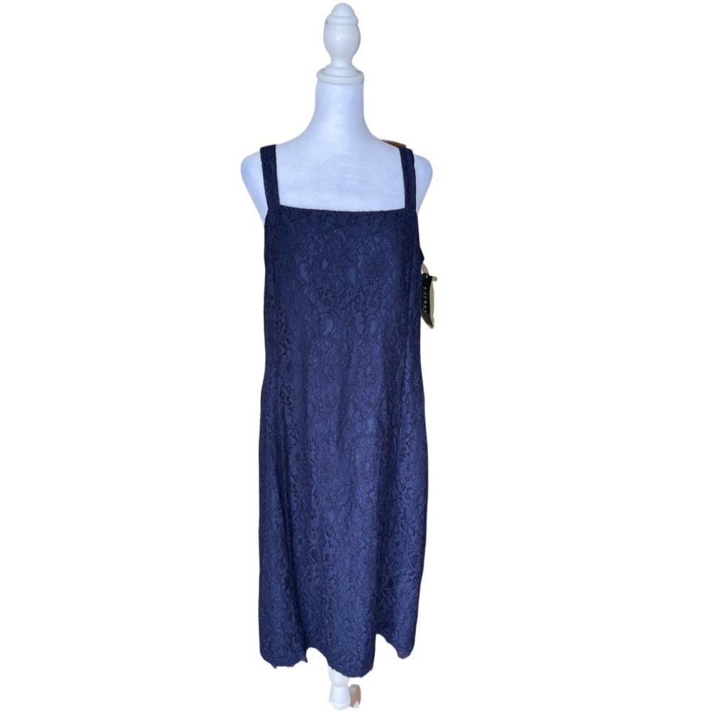 NWT Lauren Ralph Lauren Floral Lace Dress Size 12 Color Navy Blue